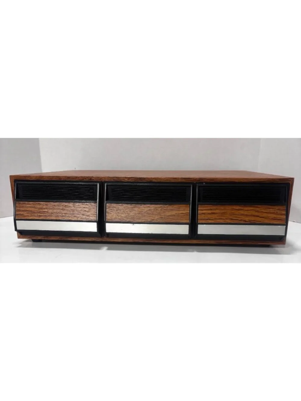 Vintage 80s Faux Wood Grain 42 Place Cassette Organizer With 3 Drawers